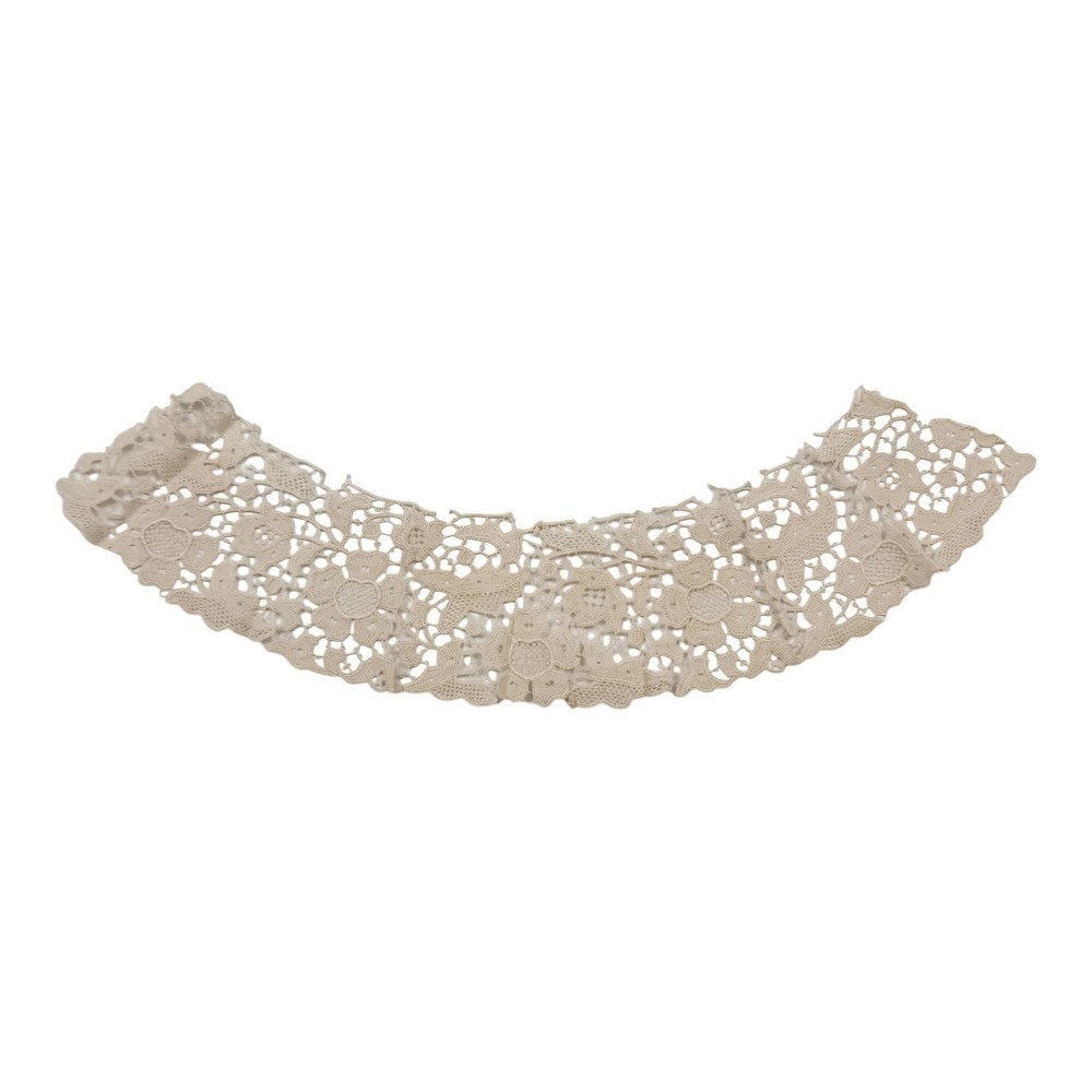 Antique Handmade Needle European Lace Collar Floral Bird Motif Cream Off White
